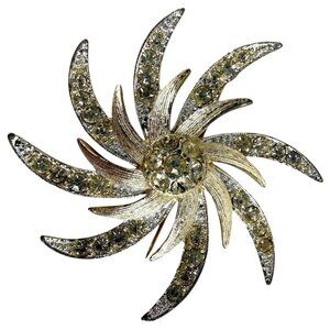 Vintage Sarah Coventry Evening Comet Brooch Pin Starburst Clear Rhinestones